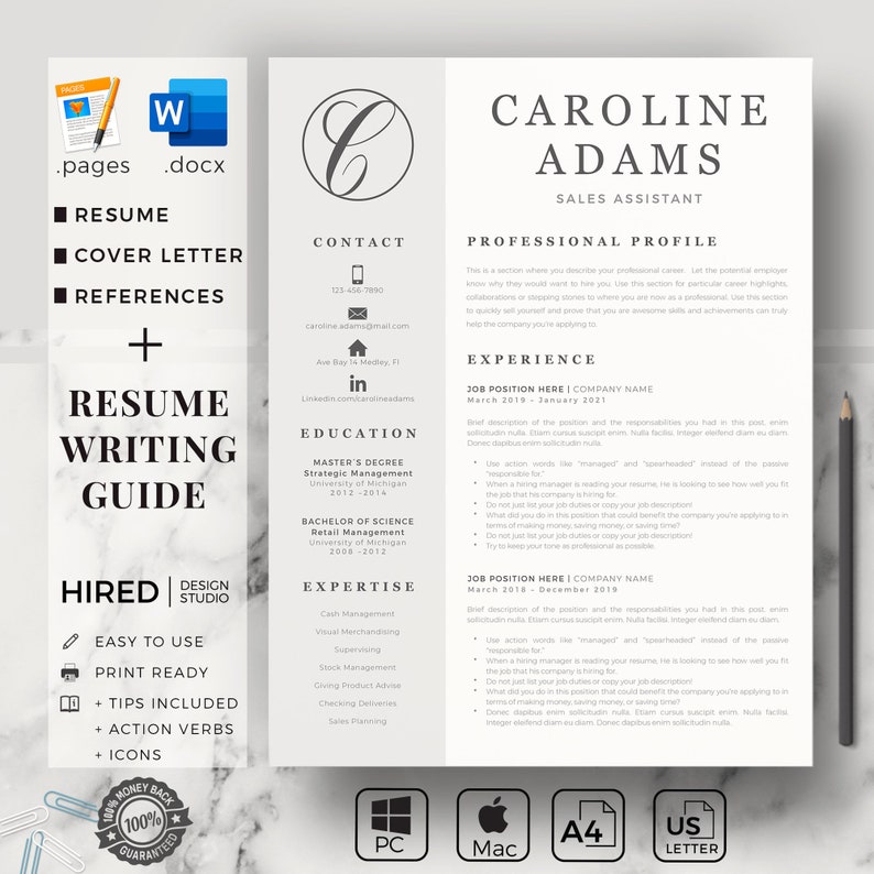 Sales Manager Resume. Professional Resume CV Cover Letter format References for Word & Mac Pages. Instant Download Creative CV Template image 2