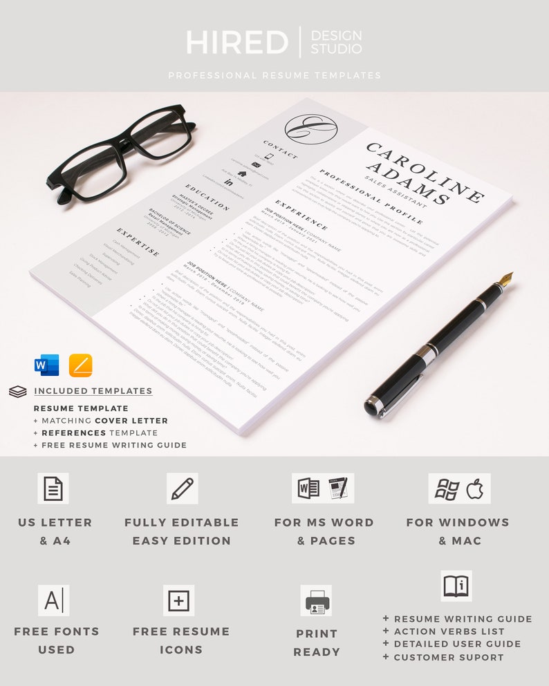Sales Manager Resume. Professional Resume CV Cover Letter format References for Word & Mac Pages. Instant Download Creative CV Template image 9
