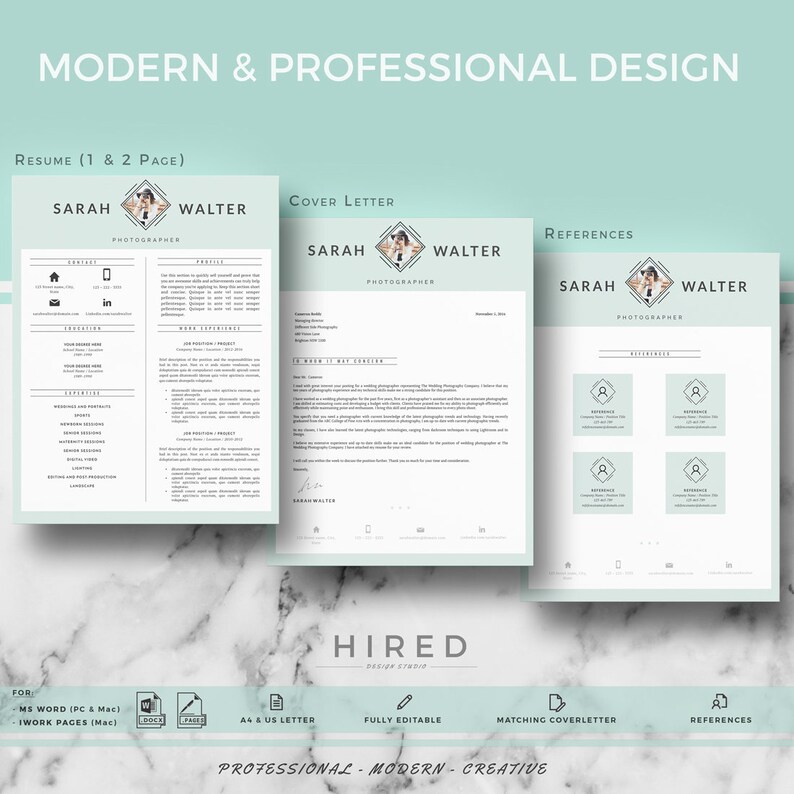 Modern Resume Template | CV Templates for Word & Pages; Professional Cv ...