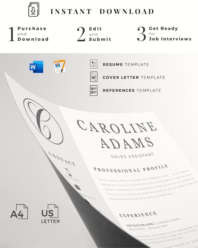 Sales Manager Resume. Professional Resume CV Cover Letter format References for Word & Mac Pages. Instant Download Creative CV Template image 10