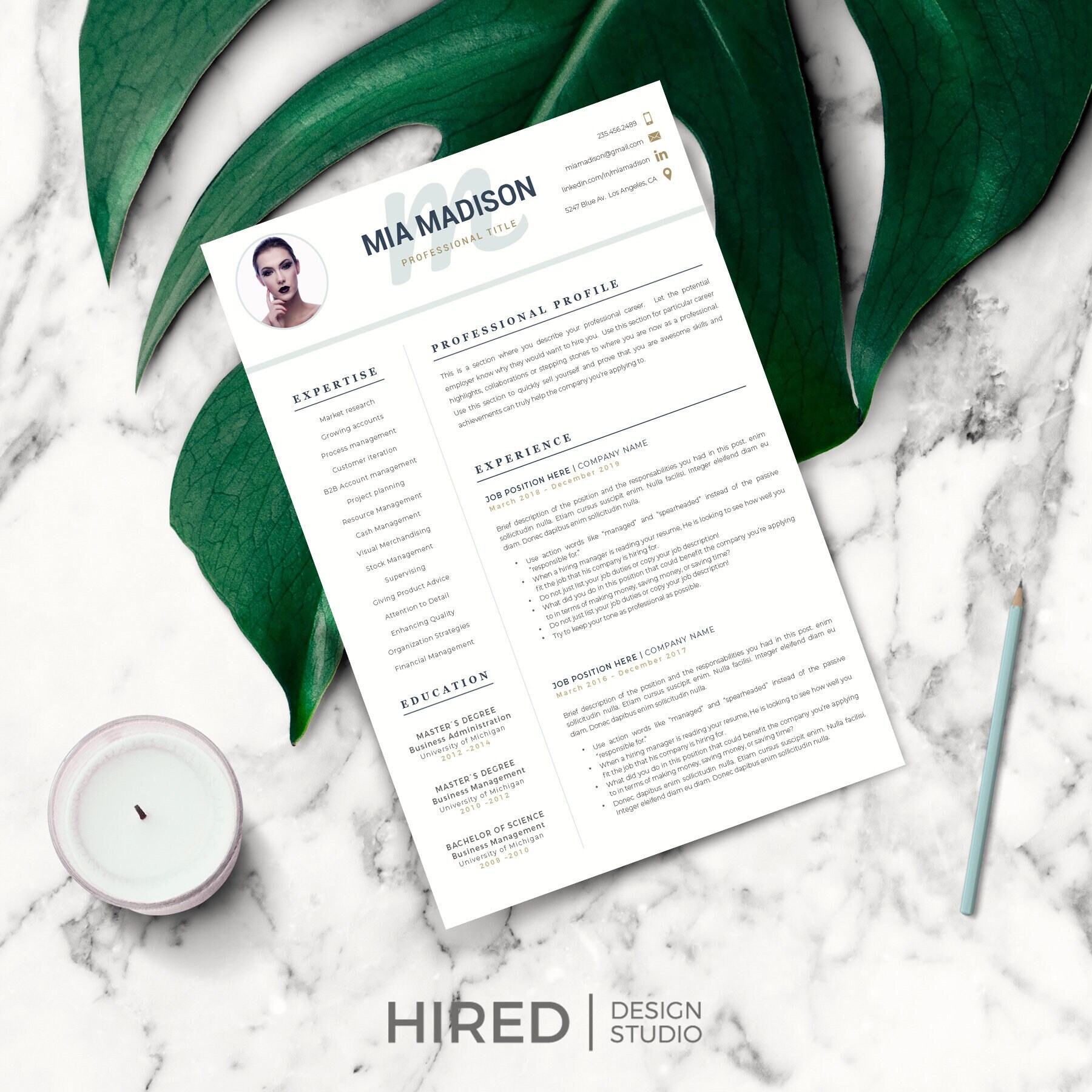 Simple and Clean Resume Template With Photo for Word & Pages | Creative ...