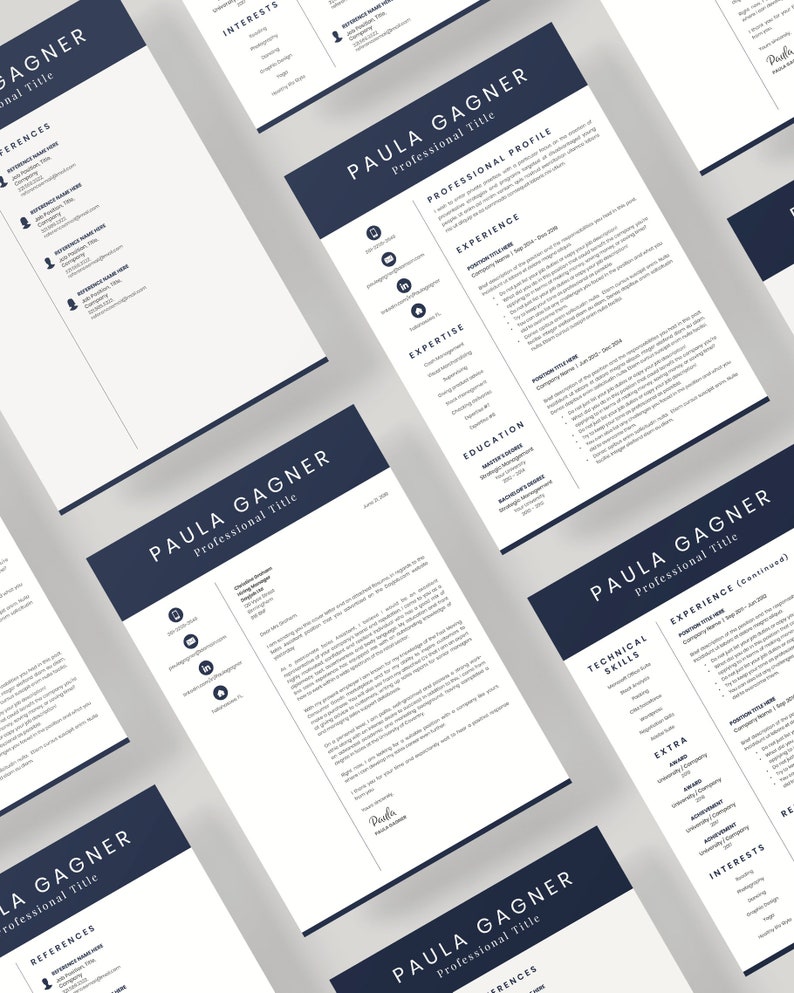 Instant Download Professional Resume Template + Matching Cover Letter + References Template for Microsoft Word & Mac Pages
It also includes a writing guide with tips and tricks to successfully face your job interview.