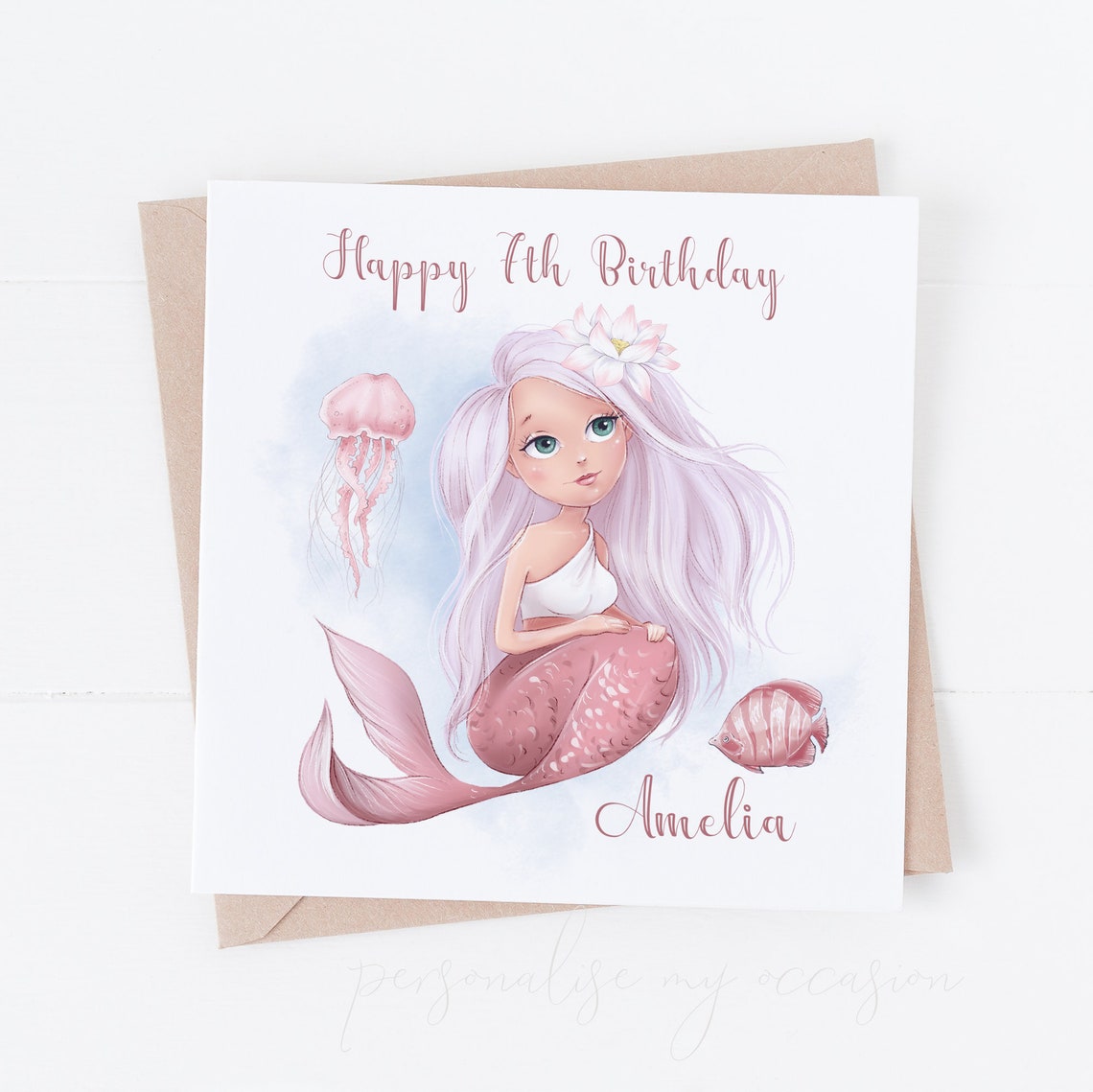 Personalised Birthday Card Mermaid Any Age 12.5 X 12.5cm | Etsy UK