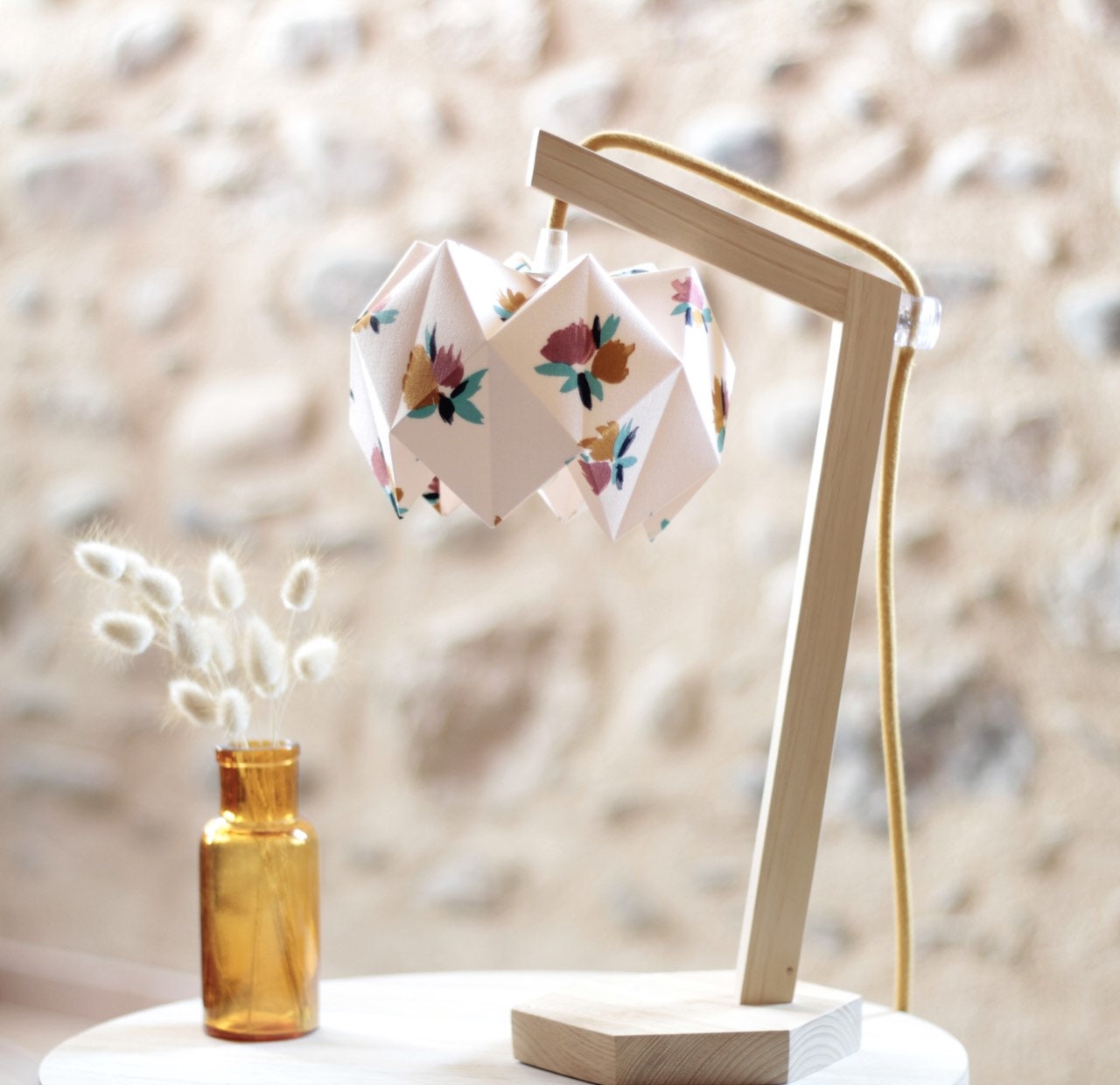 Lampe Origami Rosemonde, Lampe Origami, de Chevet, à Poser, Abat-Jour Câble Textile, Abat-Jour, Tiss