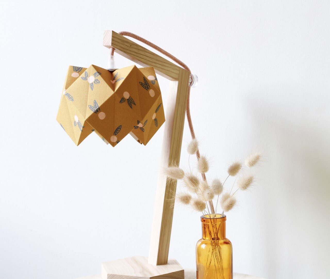Lampe Origami Pomelos, Lampe de Chevet, à Poser, Abat-Jour Origami, Câble Textile, Abat-Jour, Tissu 