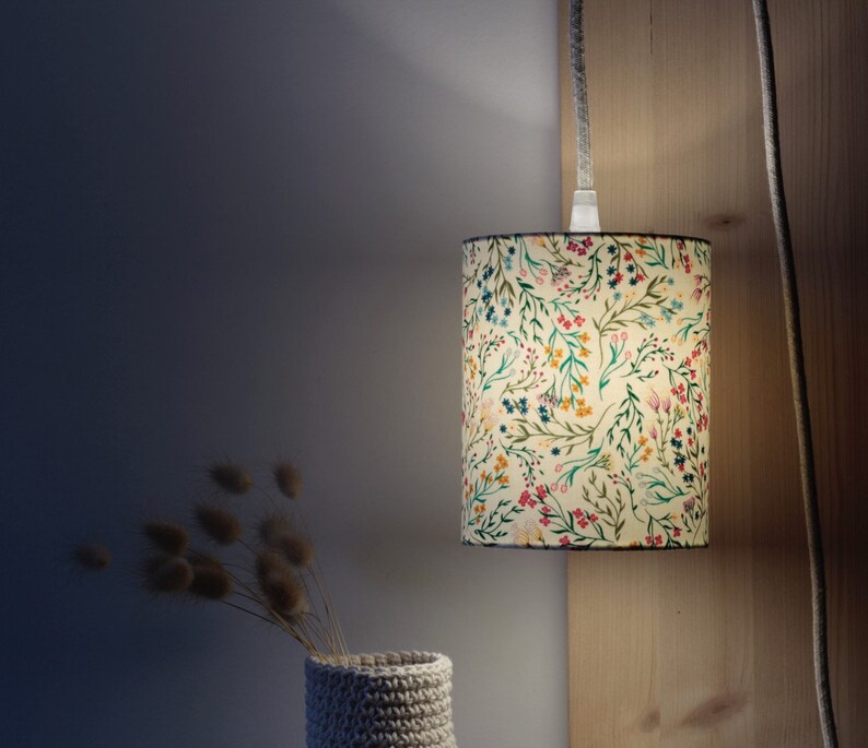 Estive nomadic lamp, portable lamp, lamp, lampshade, floral fabric, light fixture, suspension, bedside lamp image 3