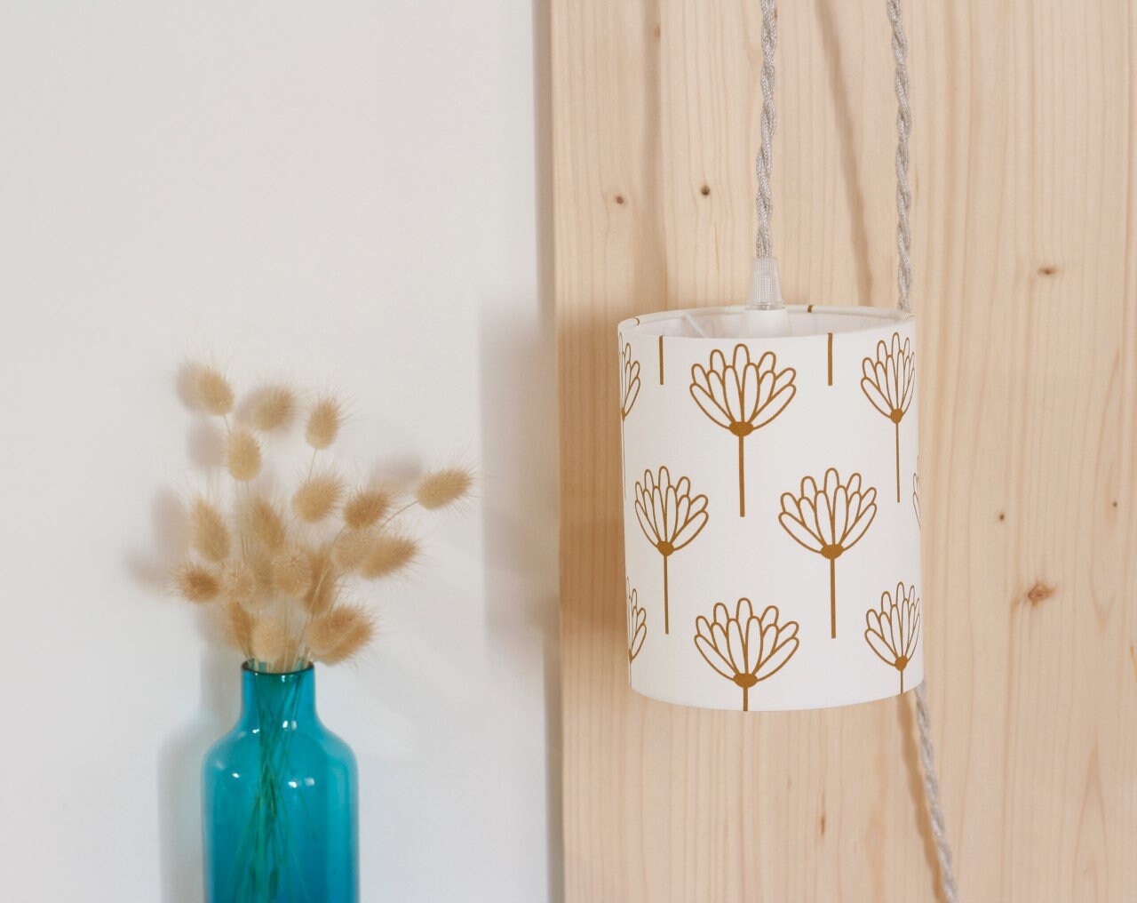 Lampe Nomade , Lampe Baladeuse, Lampe, Nomade, Abat-Jour, Tissu Floral, Câble Textile, Suspension, L