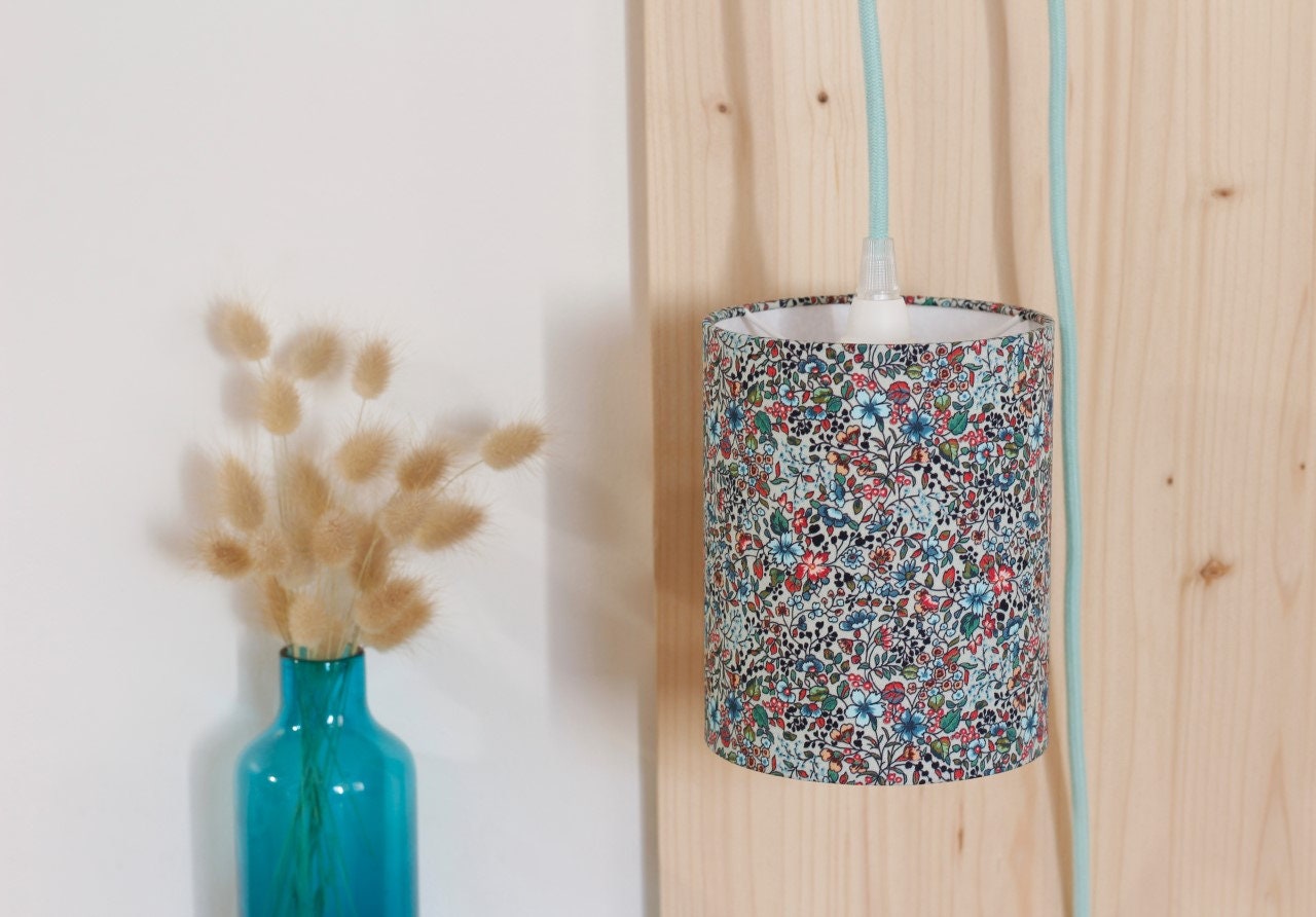 Lampe Nomade, Lampe Baladeuse, Lampe, Abat-Jour, Tissu Floral, Câble Textile, Coton, Lin, Luminaire,