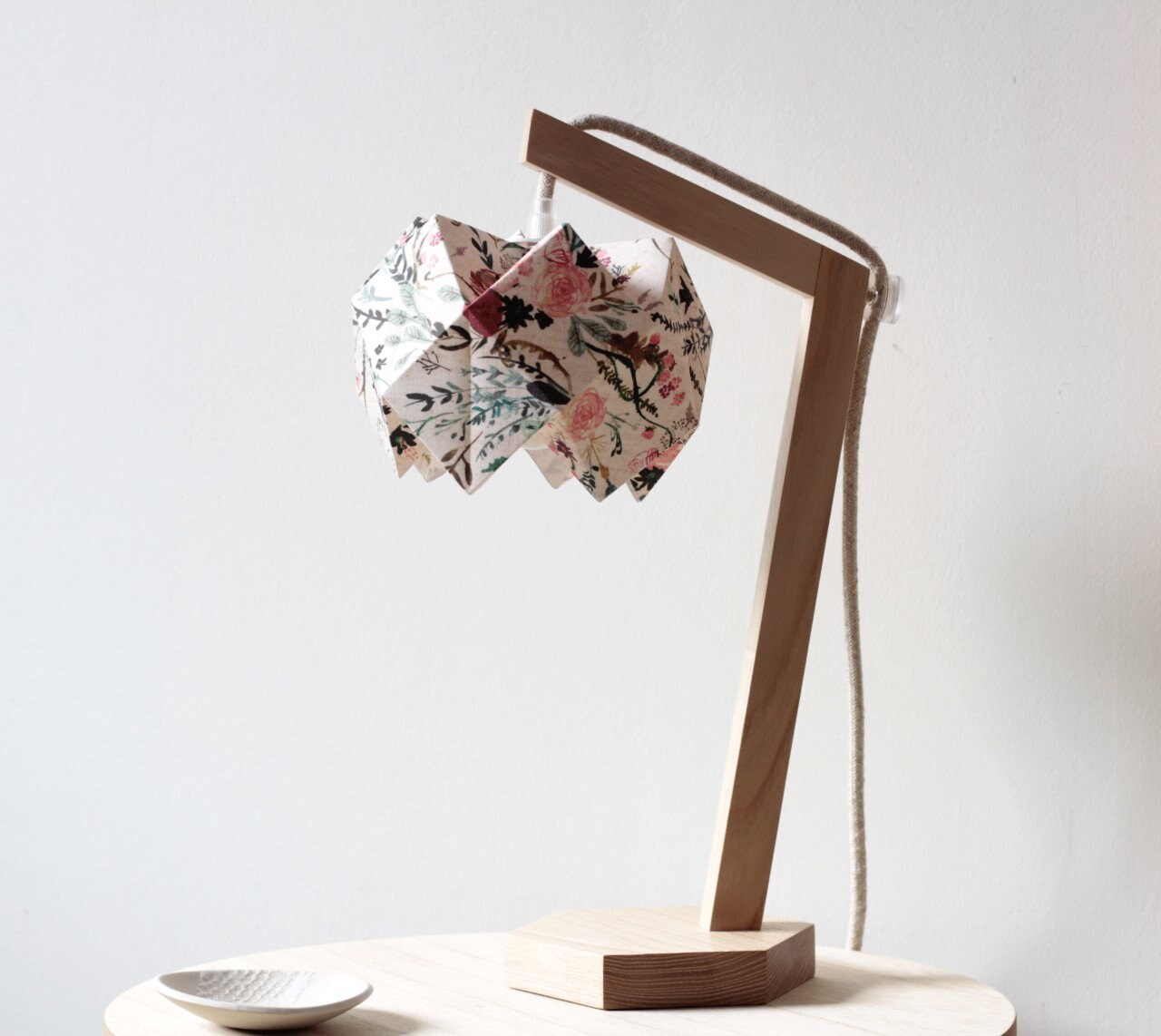 Lampe Origami Aquarelle, Lampe de Chevet, à Poser, Abat-Jour Origami, Câble Textile, Abat-Jour, Tiss