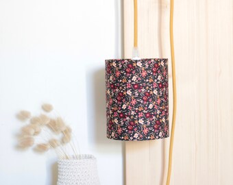 Lampe nomade, lampe baladeuse, lampe, lampe nomade, abat-jour, câble textile, coton, luminaire, Liberty, tissu floral, rose