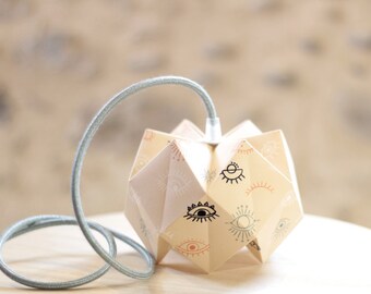 Bon oeil cocotte lamp, portable lamp, origami lamp, lamp, light fixture, lampshade, fabric, origami, bedside lamp