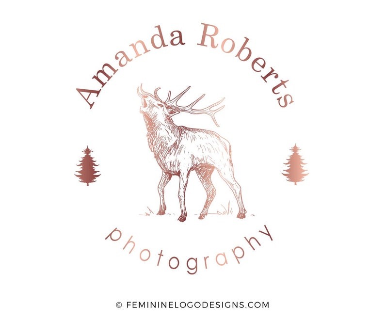 Deer Logo Circle Rose Gold Logo Premade Deer Logo Vector Etsy