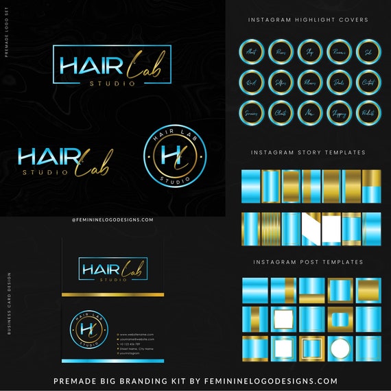 Blue and Gold Logo Branding Package Sky Blue Gold Logo Set Etsy
