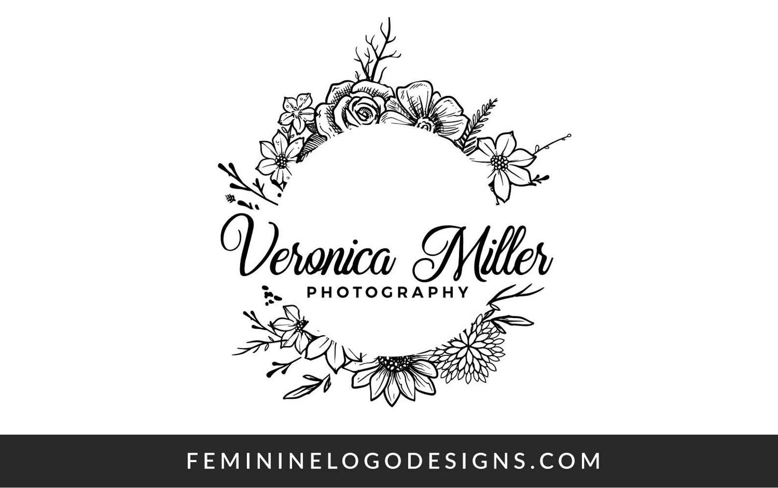 Floral logo Floral circle logo Black flower logo Feminine Etsy