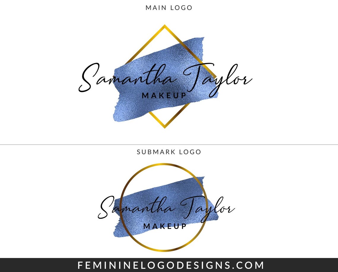 Blue and gold logo design Modern logo set Metallic blue Etsy