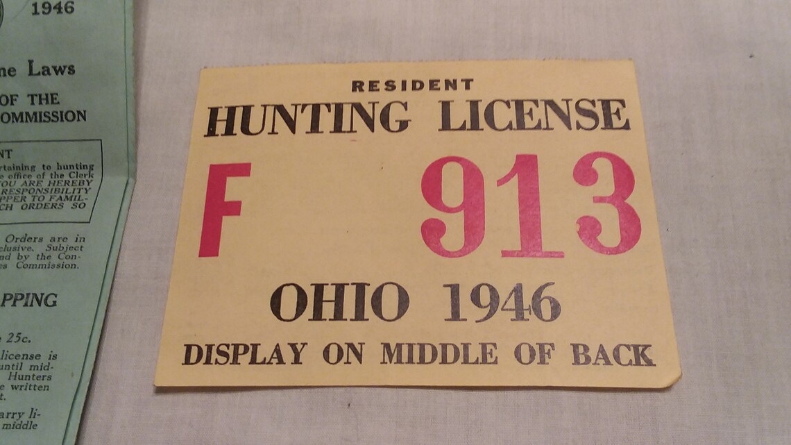 Vintage 1946 Ohio Resident Hunting License and Matching Etsy