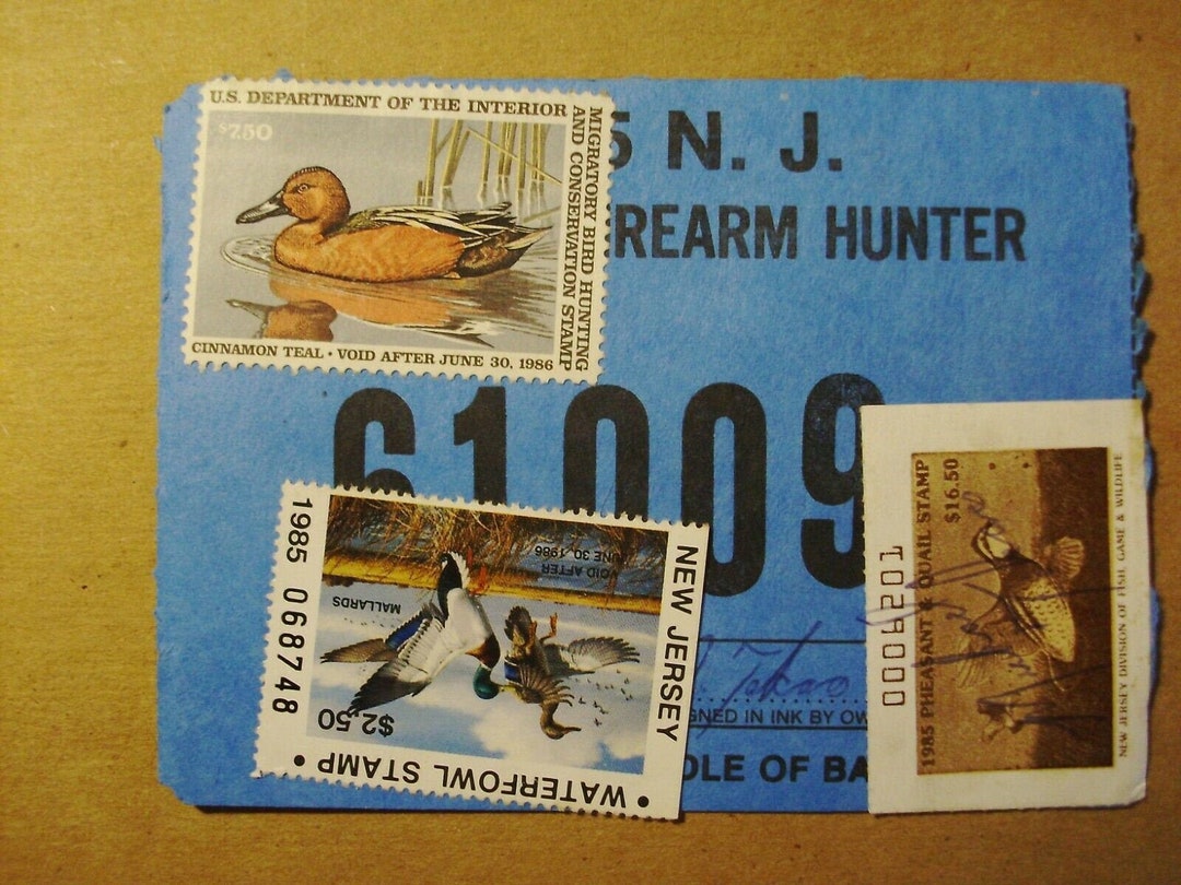 1985 New Jersey Hunting License Federal Duck AND 1985 New Etsy