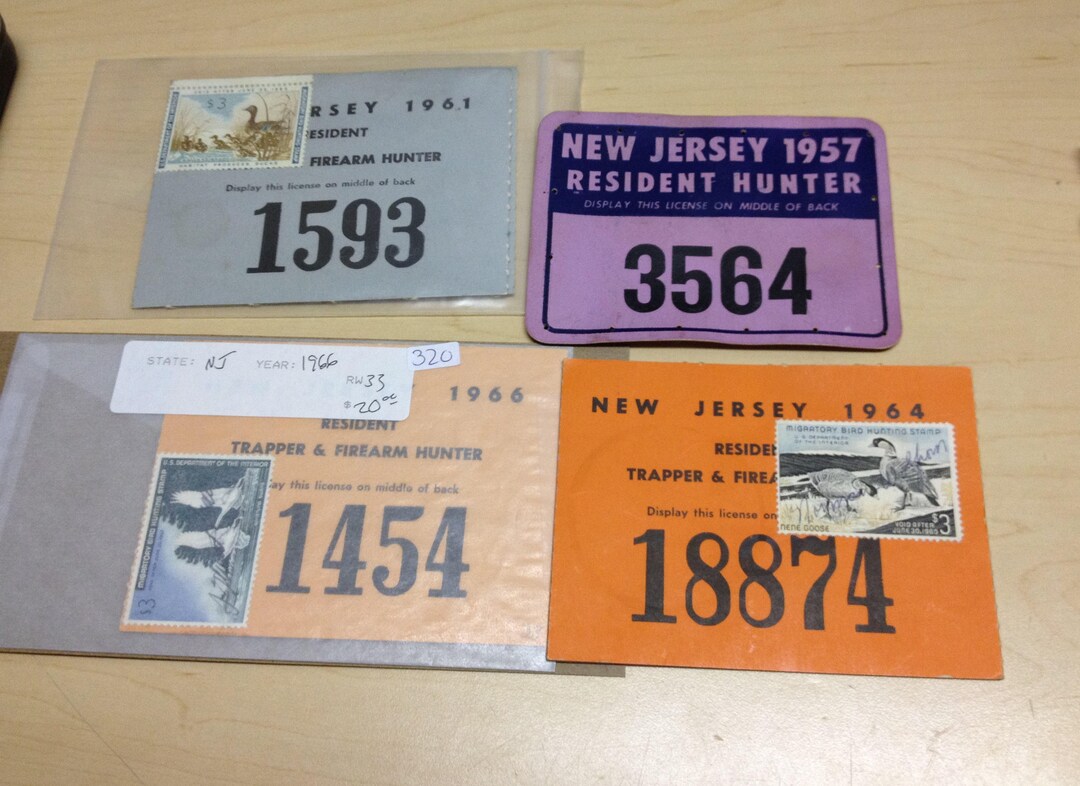 Vintage New Jersey Hunting Licenses Federal Duck Hunting Stamps Etsy