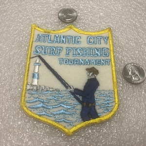 Vintage Original Atlantic City New Jersey Surf Angeln Turnier Filz Patch NJ Salzwasser Angeln