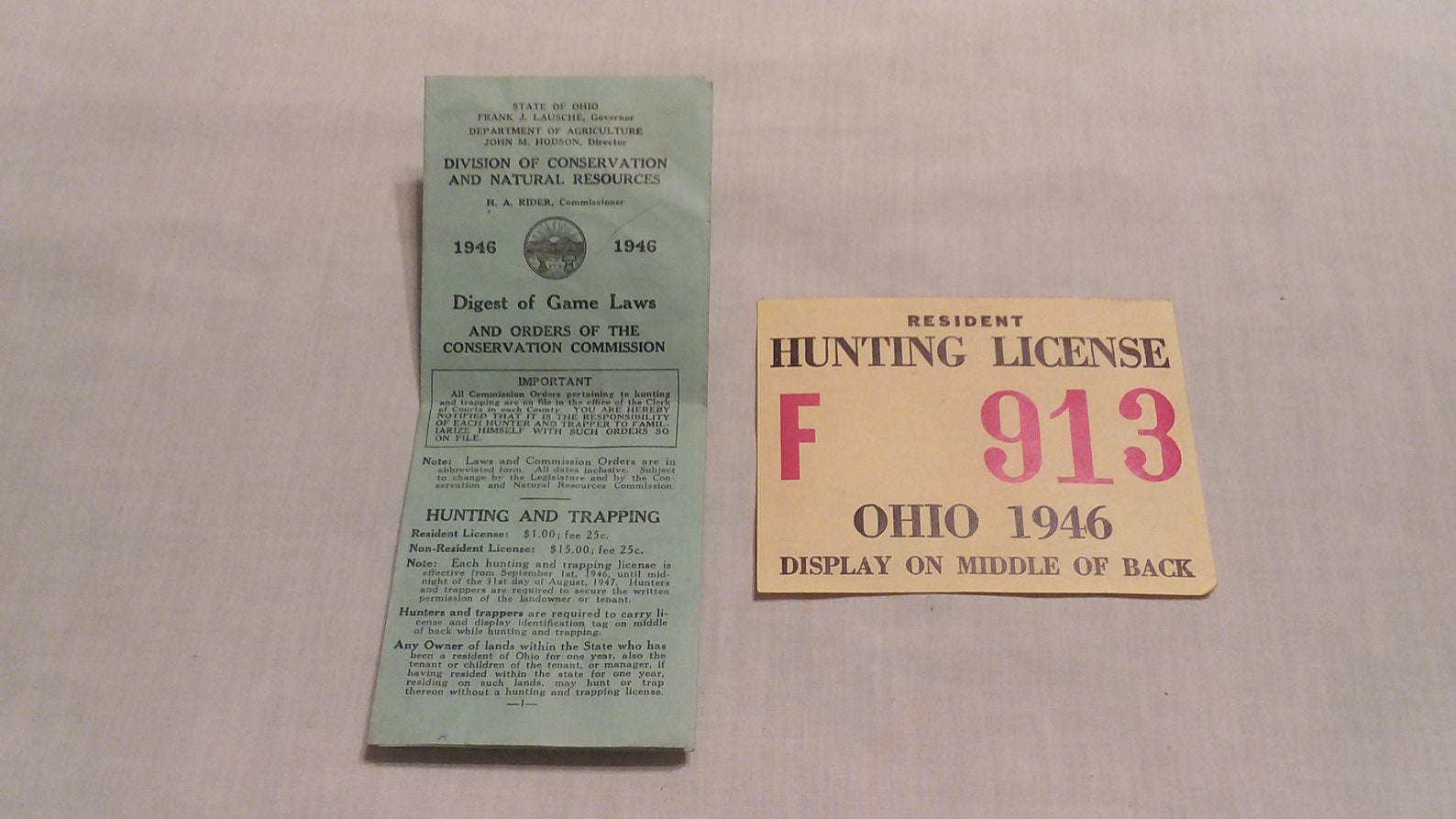 Vintage 1946 Ohio Resident Hunting License and Matching Etsy
