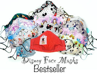 Disney! Face Masks | Double Layer with Filter Layer & Adjustable Ear Loops | Comfortable | Halloween Masks