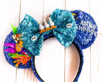 Nemo Inspired Minnie Ears| Finding Nemo | Nemo Inspired Mickey Ears | Dory Ears |Just keep Swimming |Disney Inspired Mouse Ears Epcot Ears