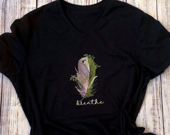 Embroidered Feather Shirt | Minimalist Shirt | Inspirational Shirt | Embroidered Shirt | Women's Shirt | Gifts for Her