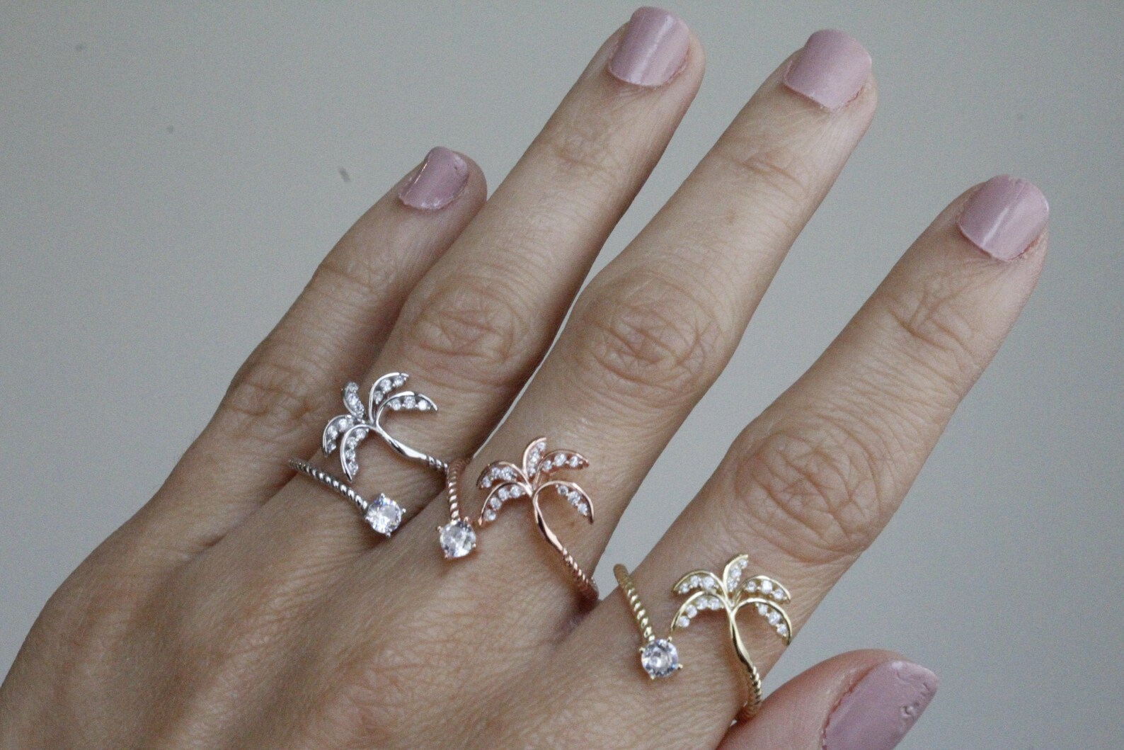 Palm Tree Sterling Silver Adjustable Ring With Cubic Zirconias Etsy