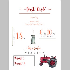 Farm Themed Birth Stats - Digital Download