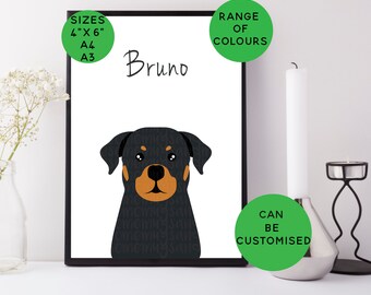A3 A4 Or 4 X 6 Rottweiler Print Personalised Gift Custom Dog Art Rotty Picture Name