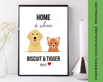 Home is Where Custom Peekaboo Pet Print | Personalised | Custom Dog Duo | Two Cat Picture Rabbit | Personalised House Warming New Home Gift