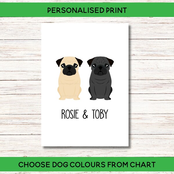 Impression carlin personnalisée | Impression de chien personnalisée | Cadeau personnalisé carlin | Poster photo de deux carlins | Art carlin personnalisé | Carlin double