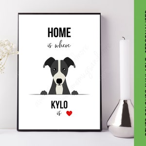 Home is Where Greyhound Print | Customised Greyhound Print | Custom Dog Print | Greyhound House Gift | Greyhound  Art | Whippet Lurcher Name