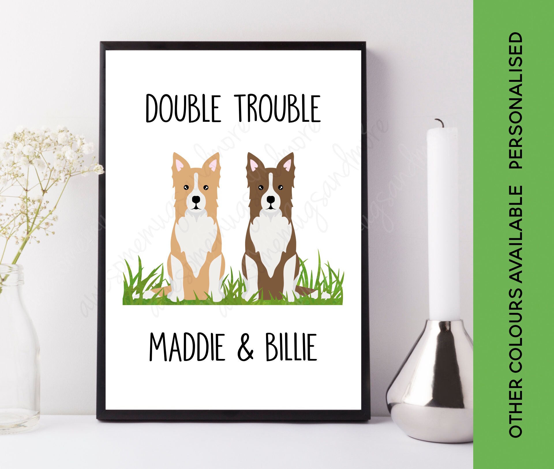 Double Trouble Border Collie Print Customised Dog Print 