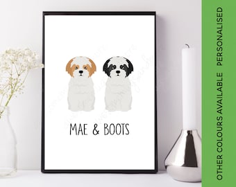 Personalised Shih Tzu Print | Custom Dog Print | Personalised ShihTzu Name Gift |  Two Shih Tzu Duo Art | Shitzu Shihzu Shihtzu