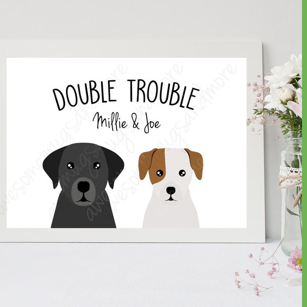 Custom Double Trouble Print | Custom Pet Gift | Dog Print Personalised | Custom Dog Gift | Two Cat Dog Rabbit Print | Peekapoo Dog Picture