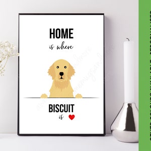 Home is Where Retriever Print | Personalised Retriever Picture | Custom Dog Print | Blonde Golden Retriever Art | New Housewarming Gift