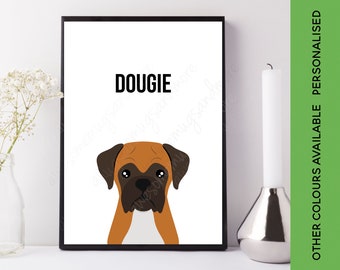 Personalised Boxer Print | Customised Boxer Gift | Custom Dog Print | Boxer Art | Custom Pet Poster | Boxer Dog Red Black Brown White Tan