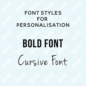 Może przedstawiać: Jasnoniebieskie tło z białym wzorem kości. Tekst "FONT STYLES FOR PERSONALISATION" znajduje się w g&oacute;rnej części obrazu. Tekst "BOLD FONT" znajduje się w środkowej części obrazu. Tekst "Cursive Font" znajduje się w dolnej części obrazu w stylu pisma odręcznego.