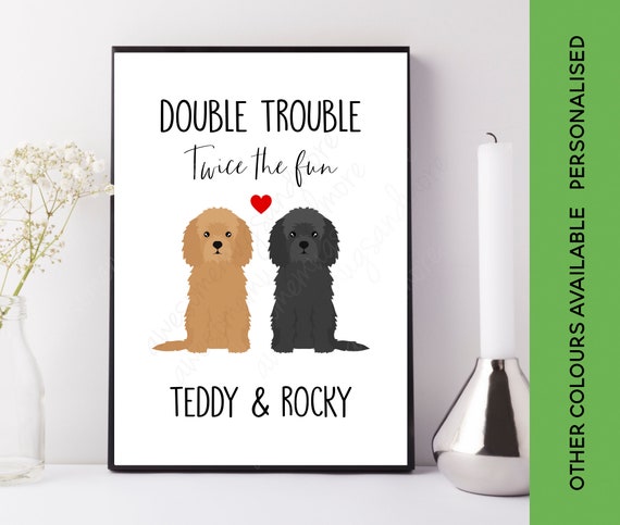 Double Trouble Twice the Fun Cockapoo Print Custom Dog Picture