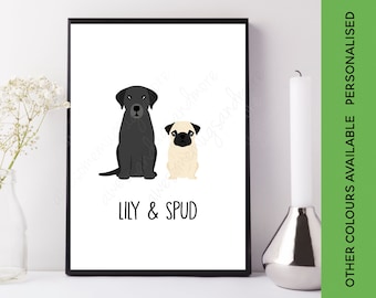 Custom Two Dog Print | Personalised Pet Gift | Custom Dog Duo Gift | Two Dog Picture with Names |  Frenchie Dachshund Chihuahua Labrador Pug
