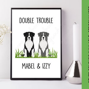 Double Trouble Border Collie Print | Customised Dog Print | Personalised Collie Gift | Two Pet Dog Print | Custom Collie | Border Collie Art