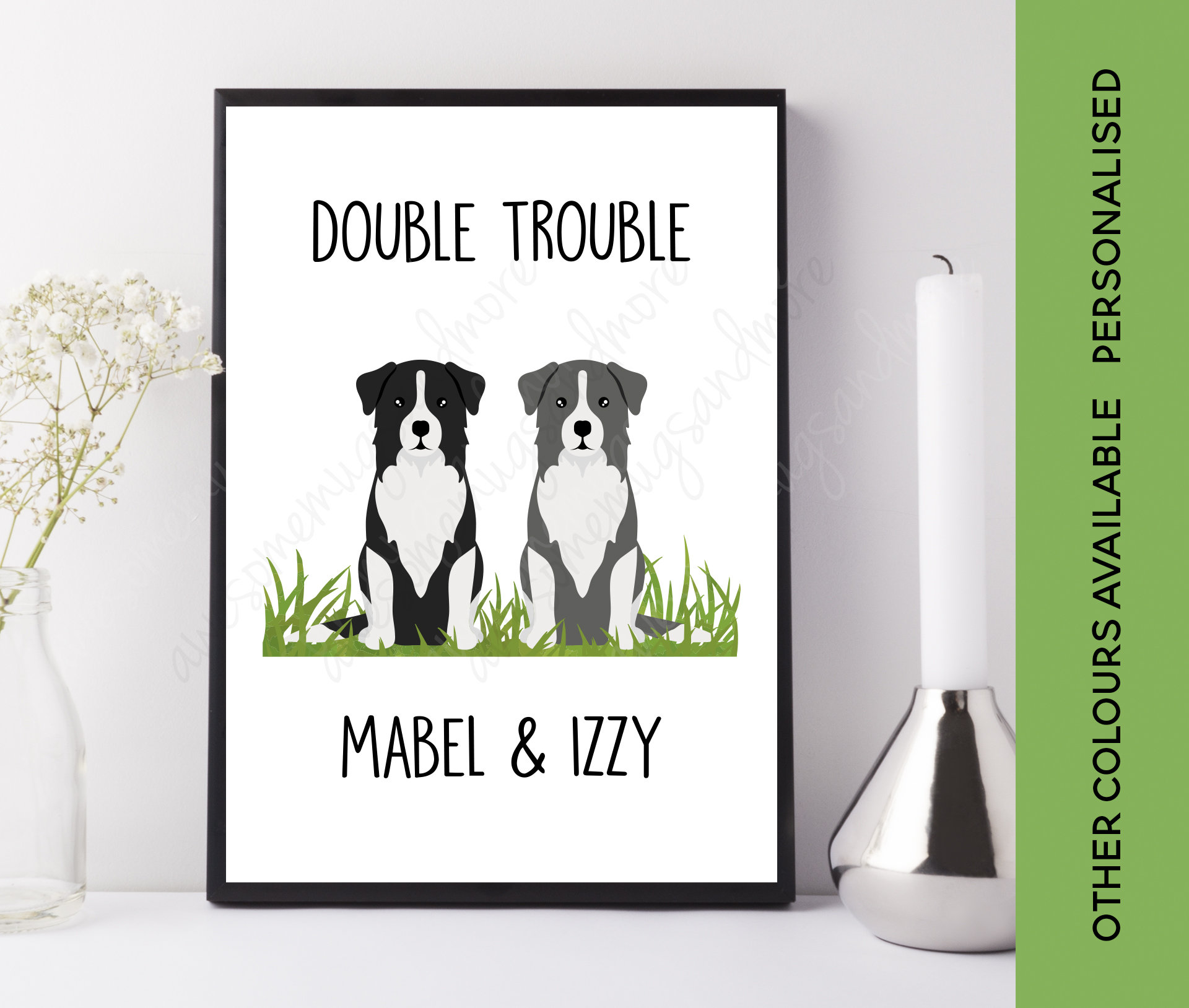 Double Trouble Border Collie Print Customised Dog Print 