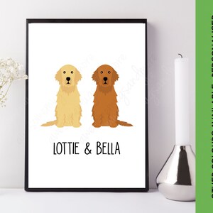 Personalised Retriever Print | Custom Two Dog Picture | Double Retriever Gift | Personalised Two Golden Retriever Art Duo | Retriever Name