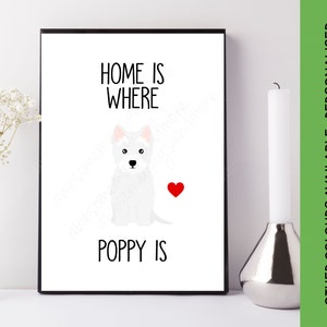 Home is Where Westie Print | Custom Dog Print | Personalised Westie Gift | Westie Picture | Custom West Highland Terrier Art Small White Dog