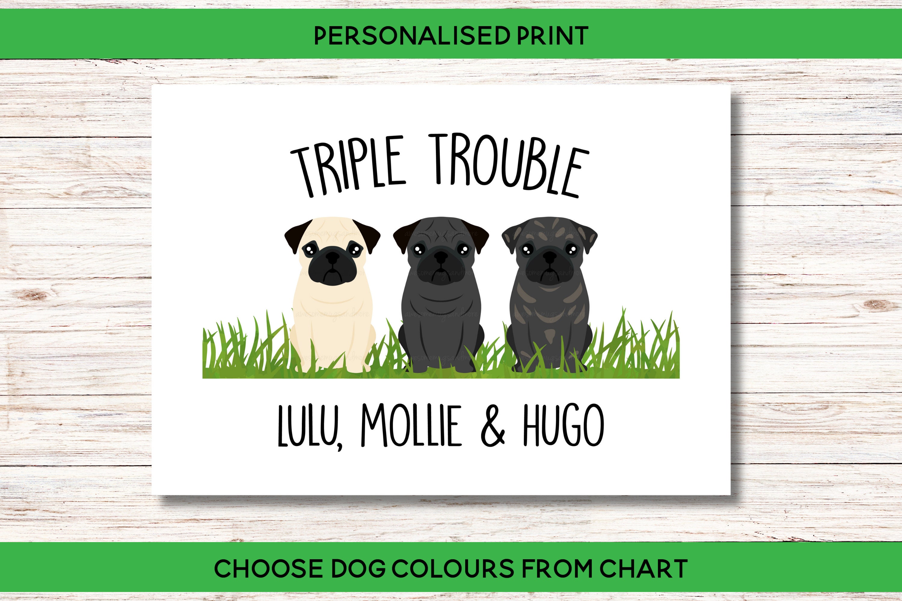 Personalised Pug Print Double Trouble Twice the Fun -  Portugal