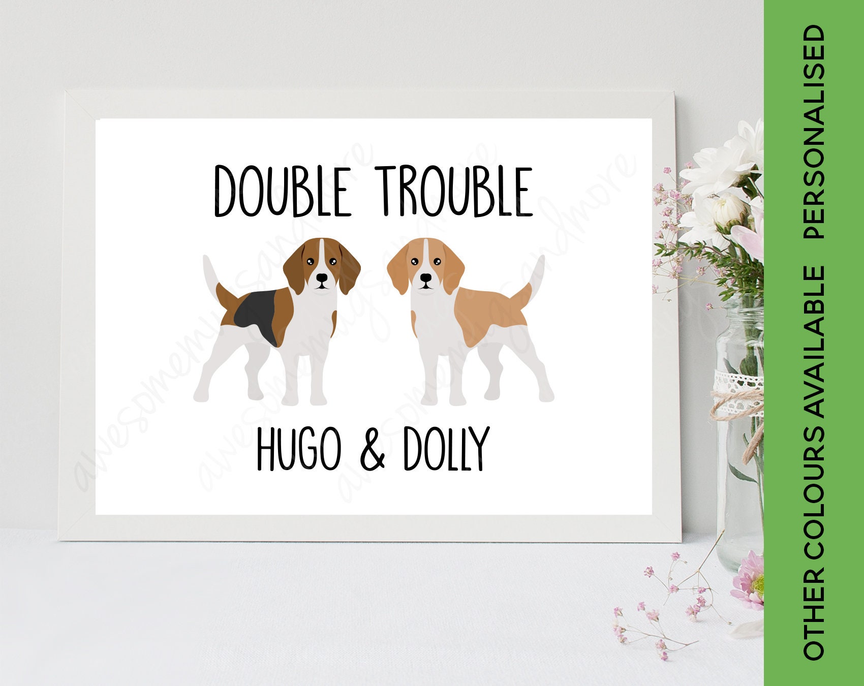 Double Trouble Beagle Print | Custom Dog Print | Personalised