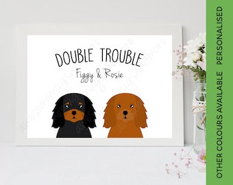 Double Trouble Peekaboo Cavalier Print | Personalised Cavalier Gift | Custom Dog Picture | King Charles Spaniel Ruby Blenheim Black Tan Tri