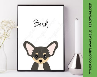 Personalised Chihuahua Print | Custom Chihuahua Picture | Custom Dog Print | Chihuahua Gift | Chihuhua Art | Tri Black Tan White Cream