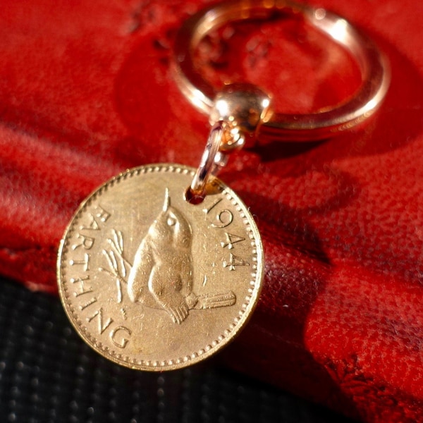 British Wren Farthing Keyrings and Necklaces, Made with Genuine Coins, 1937–1956, Great Birthday Gifts for Grandmothers & Grandfathers